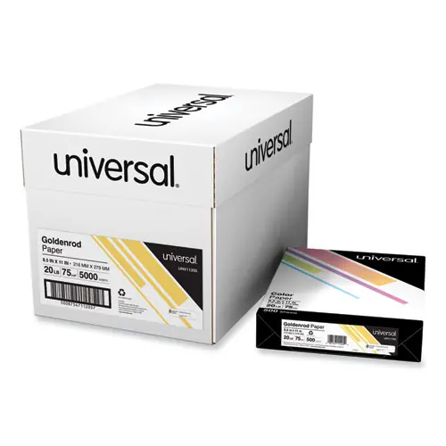 Universal® Deluxe Colored Paper, 20 lb Bond Weight, 8.5 x 11, Goldenrod, 500 Sheets/Ream, 10 Reams/Carton