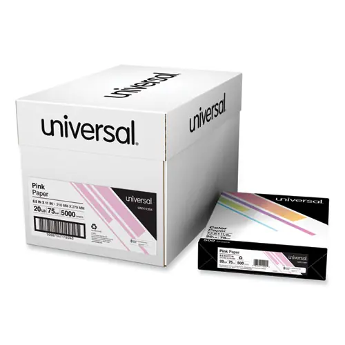Universal® Deluxe Colored Paper, Pink, 8.5 x 11, 20 lb, 500 Sheets per Ream, 10 Reams per Carton