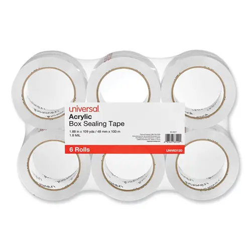 Universal® Deluxe General-Purpose Acrylic Box Sealing Tape, Clear, 1.88" x 109 yds, 6/Pack