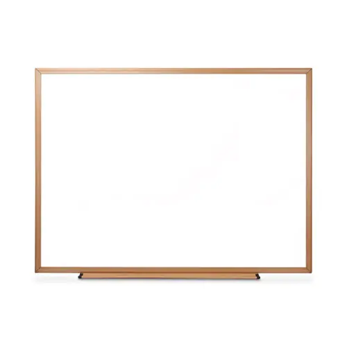Universal® Deluxe Melamine Dry Erase Board, 48" x 36", White Surface, Oak Finished Fiberboard (MDF) Frame