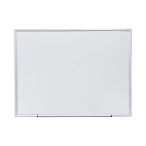 Universal® Deluxe Melamine Dry Erase Board, 48" x 36", White Surface, Satin Aluminum Frame
