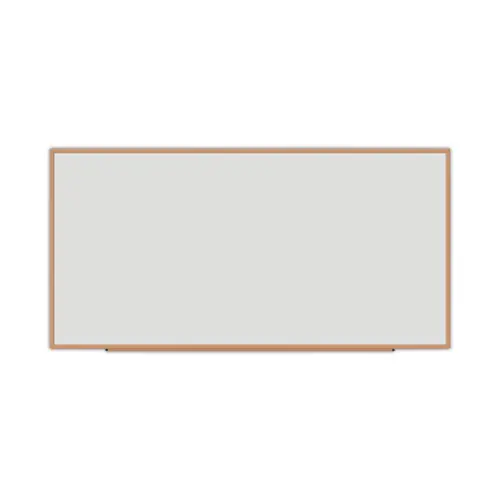 Universal® Deluxe Melamine Dry Erase Board, 96" x 48", White Surface, Oak Finished Fiberboard (MDF) Frame
