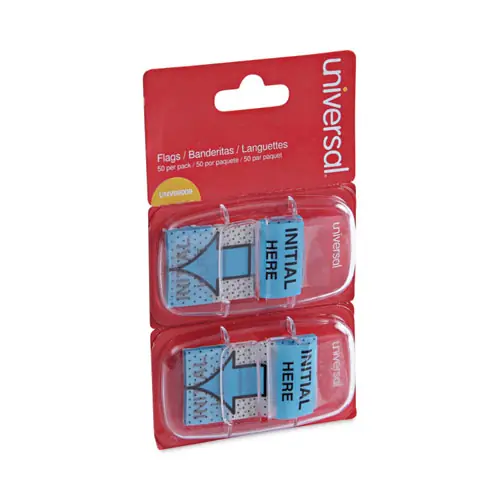 Universal® Deluxe Message Arrow Flags, "Initial Here", Blue, 100/Pack