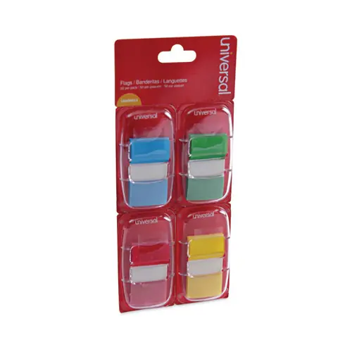 Universal® Deluxe Pop-Up Page Flags, Four Assorted Colors, 50 Flags/Dispenser, 4 Dispensers/Pack