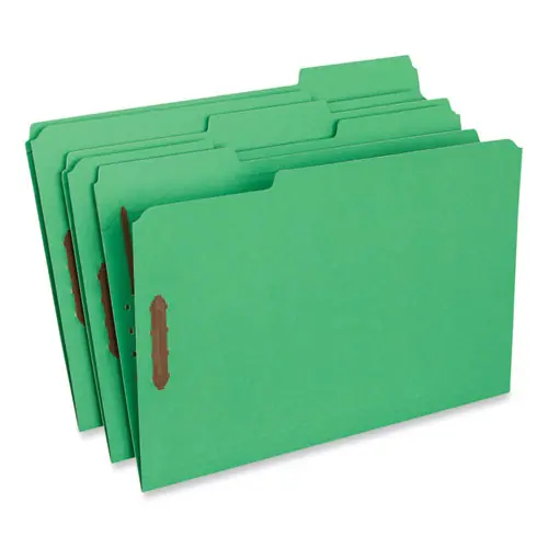 Universal® Deluxe Reinforced Top Tab Fastener Folders, Legal Size, Green Exterior, 50/Box
