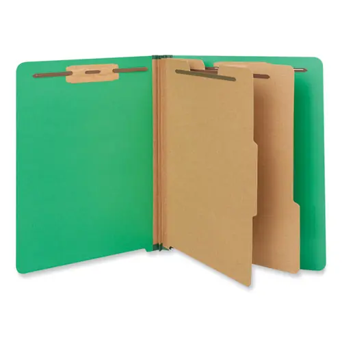 Universal® Deluxe Six-Section Pressboard End Tab Classification Folders, Letter Size, Green, 10/Box