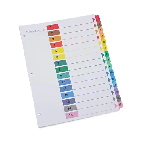 Universal® Deluxe Table of Contents Dividers for Printers, 15-Tab, 1 to 15, White, 6 Sets