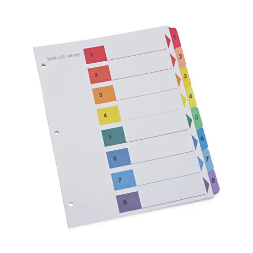 Universal® Deluxe Table of Contents Dividers for Printers, 8-Tab, 1 to 8, White, 6 Sets
