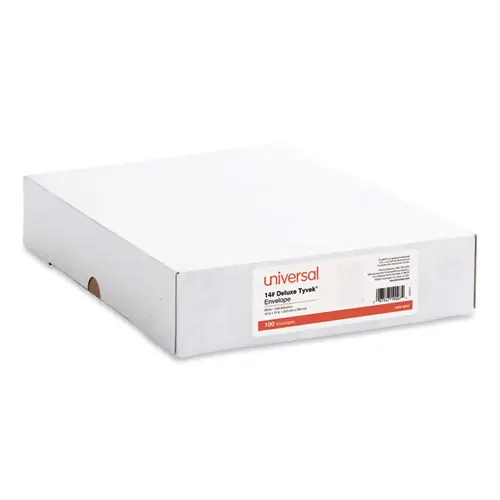 Universal® Deluxe Tyvek Envelopes, #13 1/2, Square Flap, Self-Adhesive Closure, 10 x 13, White, 100/Box
