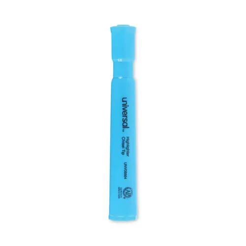Universal™ Desk Highlighters, Fluorescent Blue Ink, Chisel Tip, Blue Barrel, Dozen