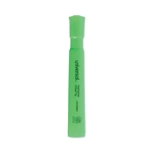 Universal™ Desk Highlighters, Fluorescent Green Ink, Chisel Tip, Green Barrel, Dozen