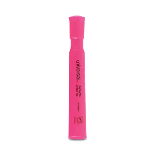 Universal™ Desk Highlighters, Fluorescent Pink Ink, Chisel Tip, Pink Barrel, Dozen