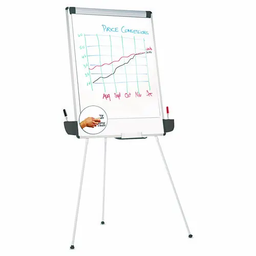 Universal® Dry Erase Board with Tripod Easel and Adjustable Pen Cups, 29" x 41", White Surface