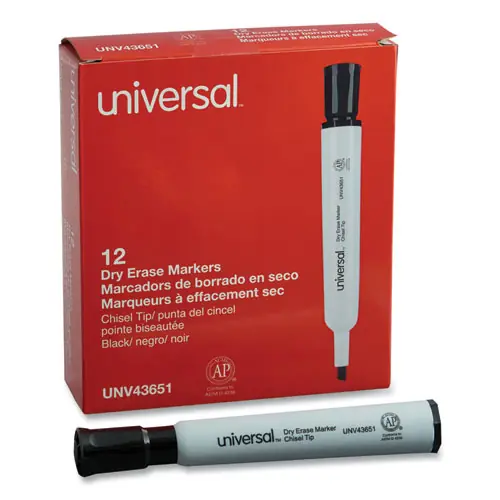 Universal™ Dry Erase Marker, Broad Chisel Tip, Black, Dozen