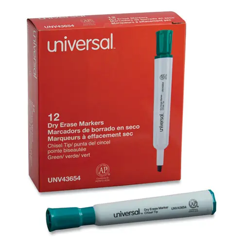Universal™ Dry Erase Marker, Broad Chisel Tip, Green, Dozen