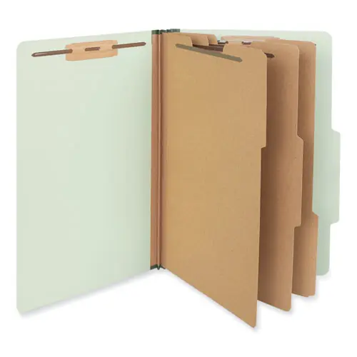 Universal® Eight-Section Pressboard Classification Folders, Legal Size, 3" Expansion, 3 Dividers, 8 Fasteners, Green, 10/Box