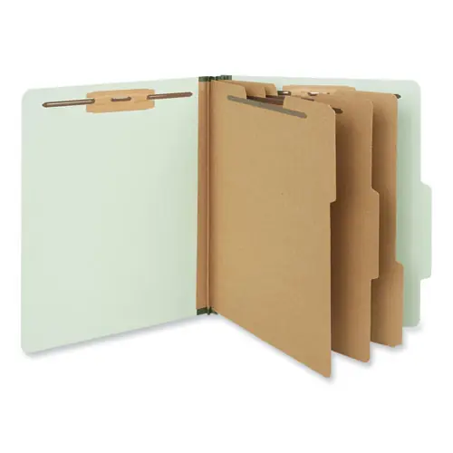Universal® Eight-Section Pressboard Classification Folders, Letter Size, Gray-Green, 10/Box