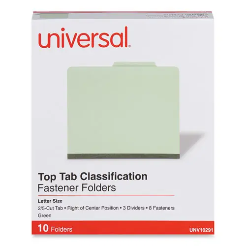 Universal® Eight-Section Pressboard Classification Folders, Letter Size, Green, 10/Box