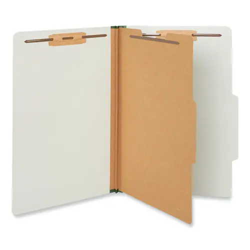 Universal® Four-Section Pressboard Classification Folders, Legal Size, Gray Exterior, 10/Box