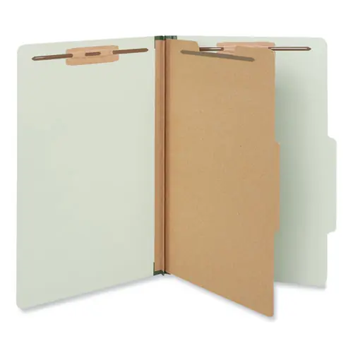 Universal® Four-Section Pressboard Classification Folders, Legal Size, Green, 10/Box