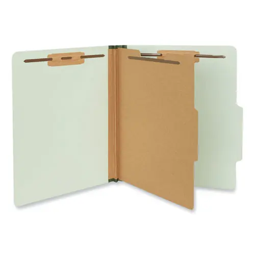 Universal® Four-Section Pressboard Classification Folders, Letter Size, Gray-Green, 10/Box