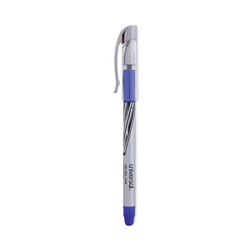 Universal™ Gel Pen, Stick, Medium 0.7 mm, Blue Ink, Silver/Blue Barrel, Dozen