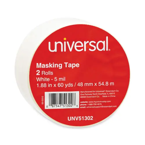 Universal® General-Purpose Masking Tape, 3" Core, 48 mm x 54.8 m, Beige, 2/Pack