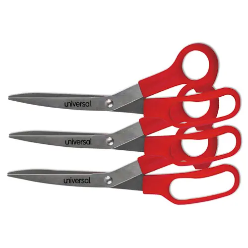 Universal® General Purpose Stainless Steel Scissors, Offset Red Handle, 3/Pack