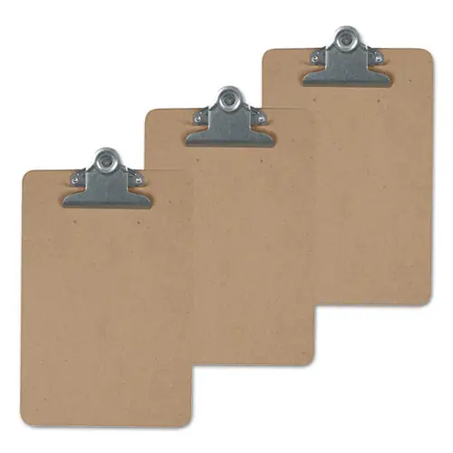 Universal® Hardboard Clipboard, 1.25" Clip Capacity, Holds 8.5 x 14 Sheets, Brown, 3/Pack