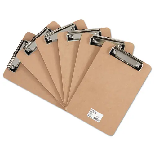 Universal® Hardboard Clipboard with Low-Profile Clip, 5 x 8, Brown, 6/Pack