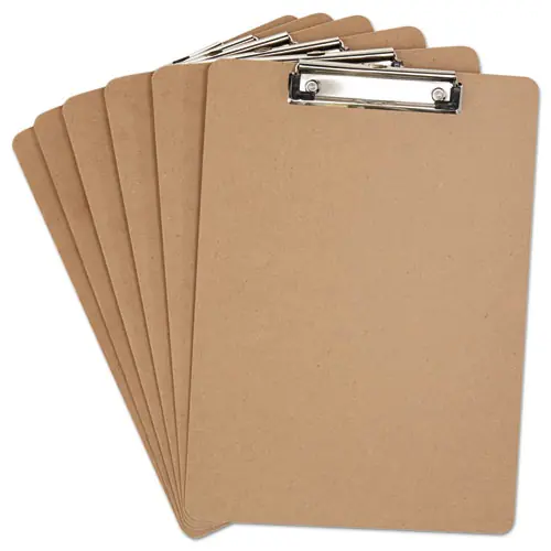Universal® Hardboard Clipboard with Low-Profile Clip, Brown, 6/Pack