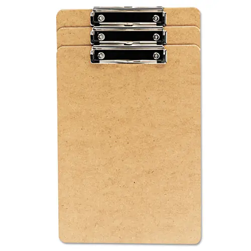 Universal® Hardboard Clipboard with Low-Profile Clip, 0.5" Clip Capacity, Holds 8.5 x 14 Sheets, Brown, 3/Pack