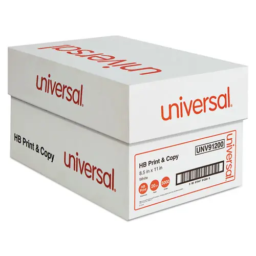 Universal® High-Bright Multipurpose Paper, 20 lb Bond, 8.5 x 11, White, 500 Sheets per Ream, 10 Reams per Carton