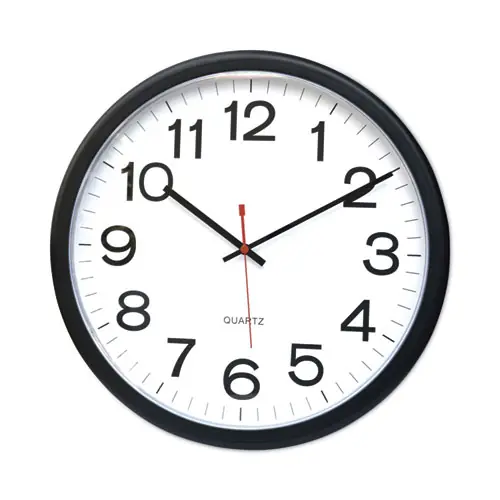 Universal® Indoor/Outdoor Round Wall Clock, Black Case, 13.5" Diameter