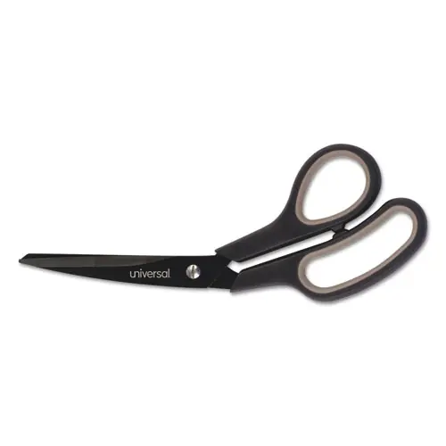 Universal® Industrial Carbon Blade Scissors, 8" Long, 3.5" Cut Length, Crane-Style Black/Gray Handle