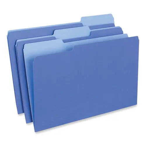 Universal® Interior File Folders, 1/3-Cut Tabs: Assorted, Legal Size, 11-pt Stock, Blue, 100/Box