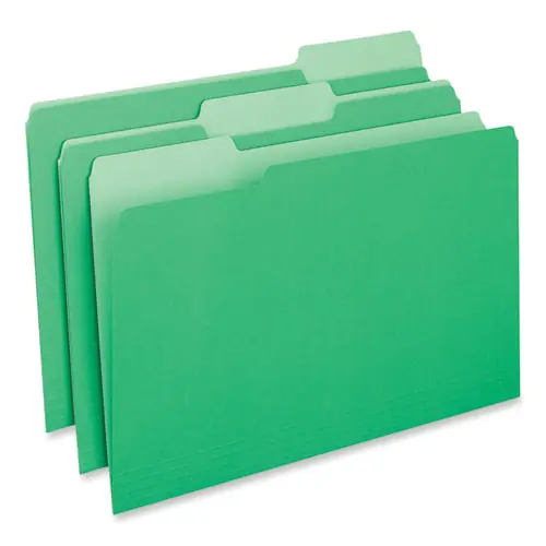 Universal® Interior File Folders, 1/3-Cut Tabs, Assorted Positions, Legal Size, Green, 100/Box