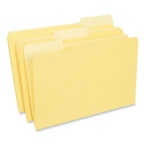 Universal® Interior File Folders, 1/3-Cut Tabs, Assorted Tab Positions, Legal Size, Yellow, 100/Box