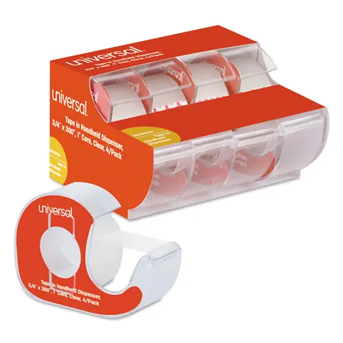 Universal® Invisible Tape with Handheld Dispenser, 4 Pack, Clear, 1" Core