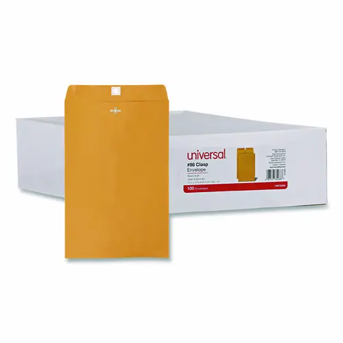 Universal® Kraft Clasp Envelope, #98, Square Flap, Clasp/Gummed Closure, 10 x 15, Brown Kraft, 100/Box