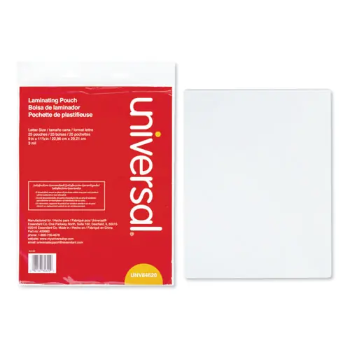 Universal® Laminating Pouches, 3 mil, 9" x 11.5", Gloss Clear, 25/Pack
