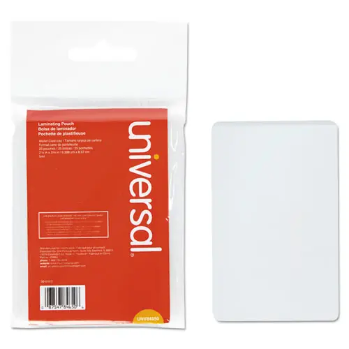 Universal® Laminating Pouches, 5 mil, 2.13" x 3.38", Gloss Clear, 25/Pack