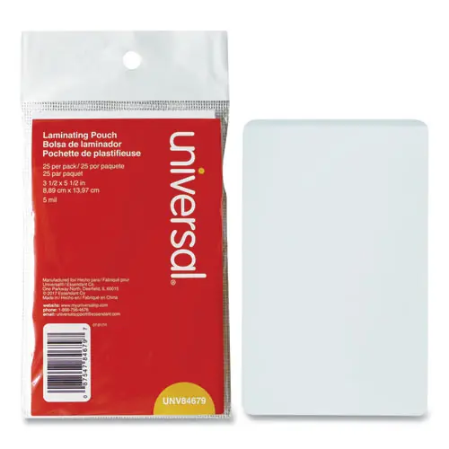 Universal® Laminating Pouches, 5 mil, 5.5" x 3.5", Gloss Clear, 25/Pack