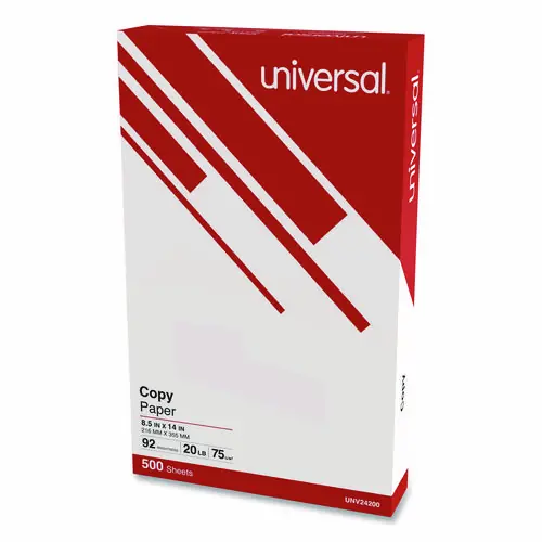 Universal® Legal Size Copy Paper, 92 Bright, 20 lb Bond Weight, 8.5 x 14, White, 500 Sheets/Ream