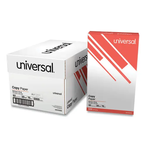 Universal® Legal Size Copy Paper, 92 Bright, 20 lb Bond Weight, 8.5 x 14, White, 500 Sheets/Ream, 10 Reams/Carton