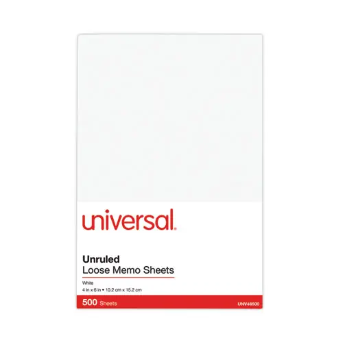 Universal® Loose White Memo Sheets, 4 x 6, Unruled, Plain White, 500/Pack