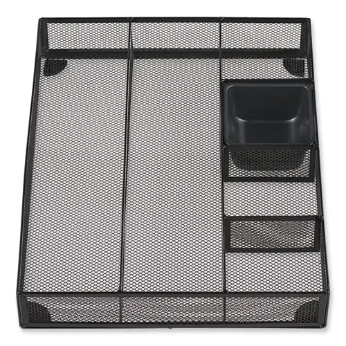 Universal® Metal Mesh Drawer Organizer, Six Compartments, Black