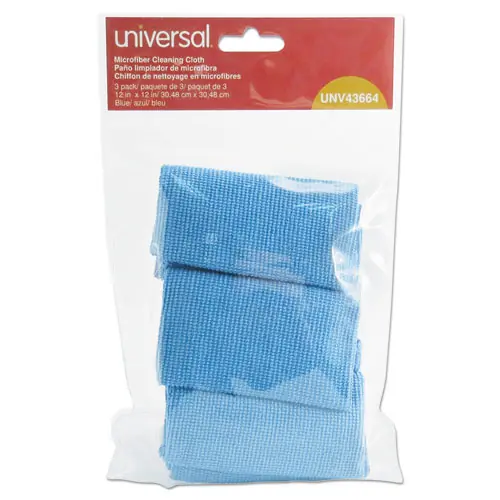 Universal® Microfiber Cleaning Cloth, 12 x 12, Blue, 3/Pack