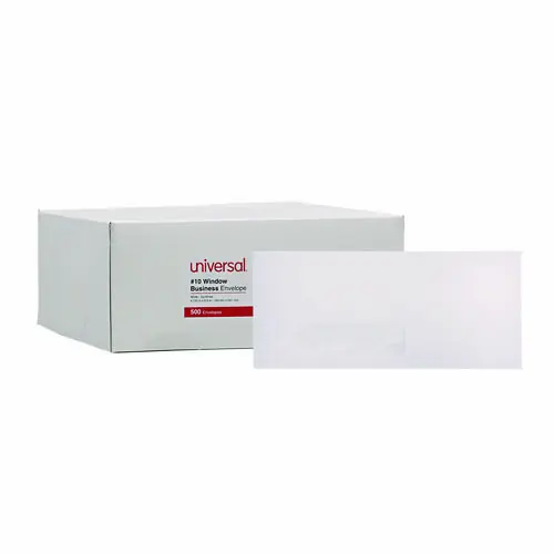 Universal® Open-Side Business Envelope, 1 Window, #10, Commercial Flap, Gummed Closure, 4.13 x 9.5, White, 500/Box