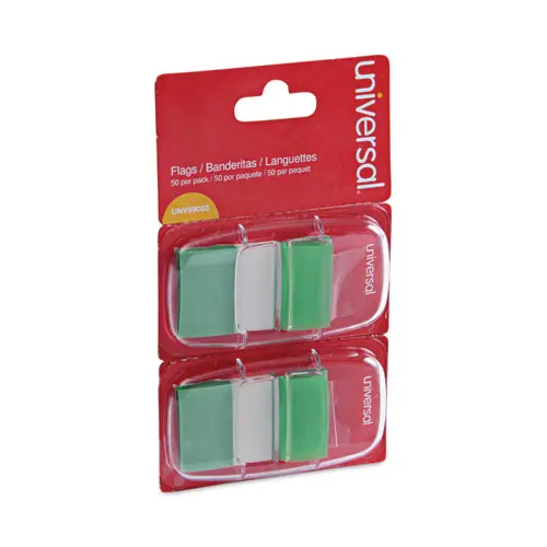 Universal® Page Flags, Green, 50 Flags/Dispenser, 2 Dispensers/Pack